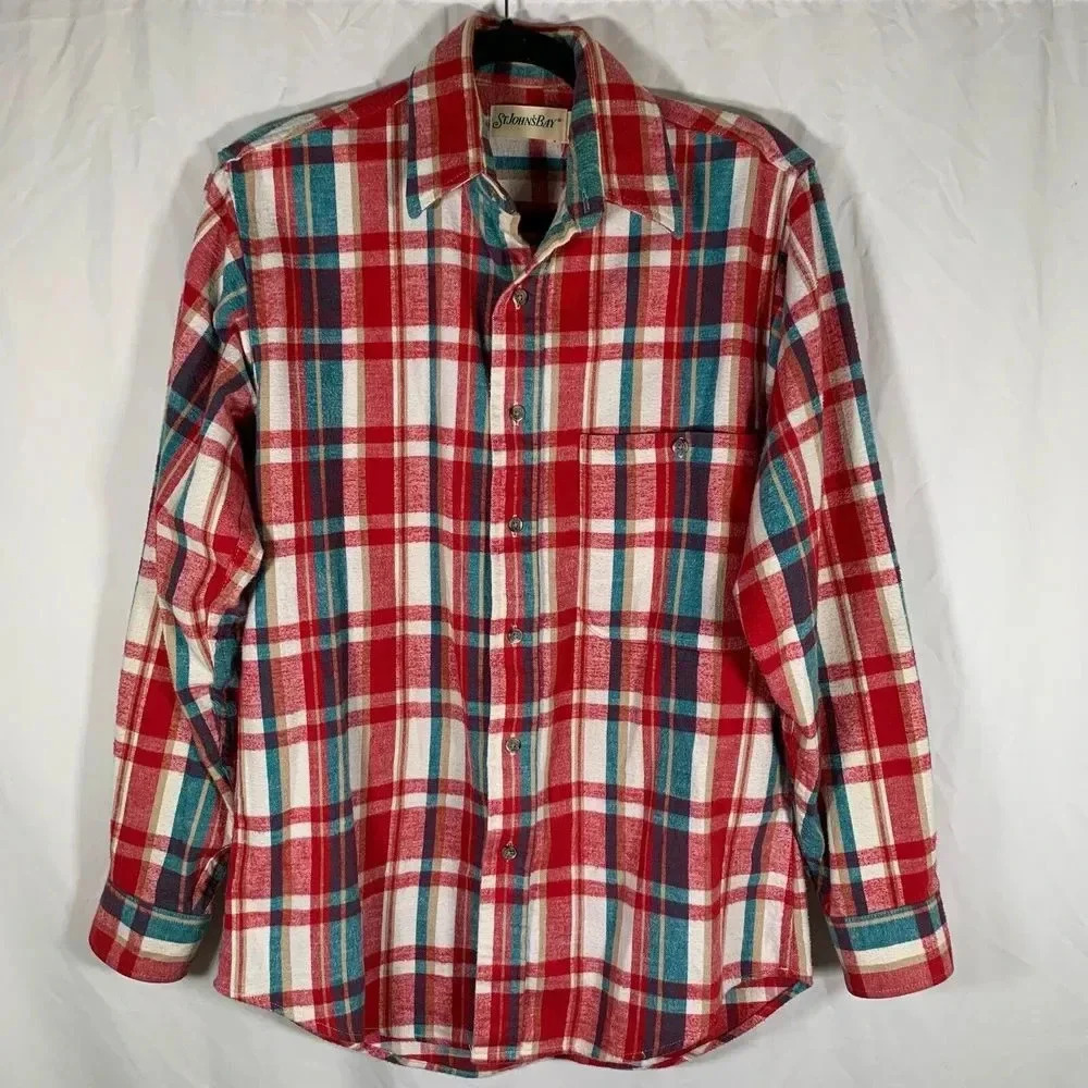 St John’s Bay Flannel Shirt Men’s Small Red Plaid Button Down Long Sleeve